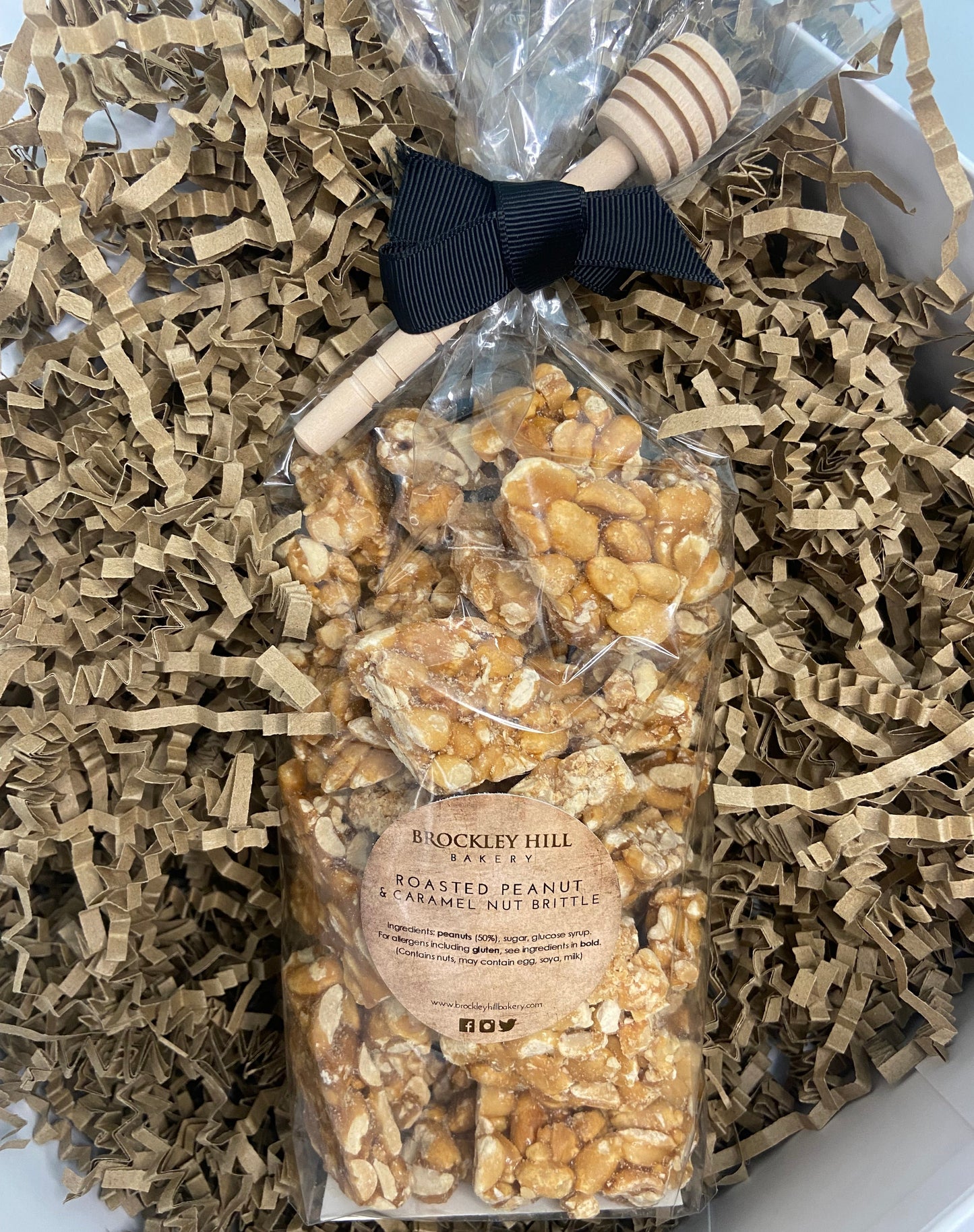 Cello Bag Roasted Peanut & Caramel Brittle with Honey Drizzler