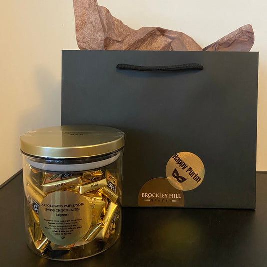 Napolitains Parve/Noir Swiss Chocolates in Glass Jar