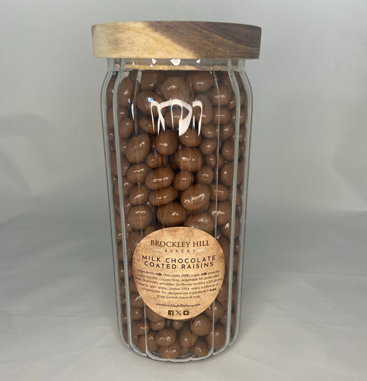 Milk Chocolate Coated Raisins in Glass Jars